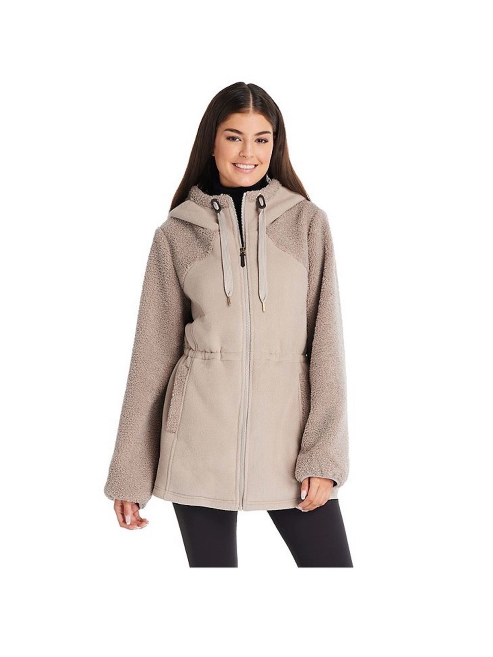 Koolaburra By Ugg Sherpa Fleece Zip Jacket Hooded Coat In Beige Size L WORN ONCE